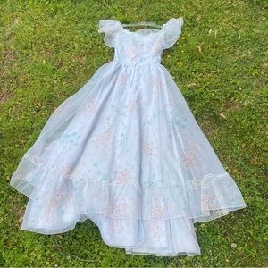 Vintage union made floral prairie cottagecore formal prom ruffle dress as is